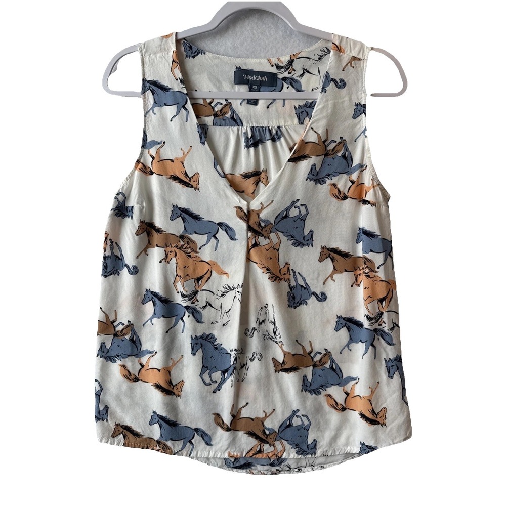 Modcloth Like‎ The Wind Horse Sleeveless Top XS Western Cowgirl Rodeo Equestrian